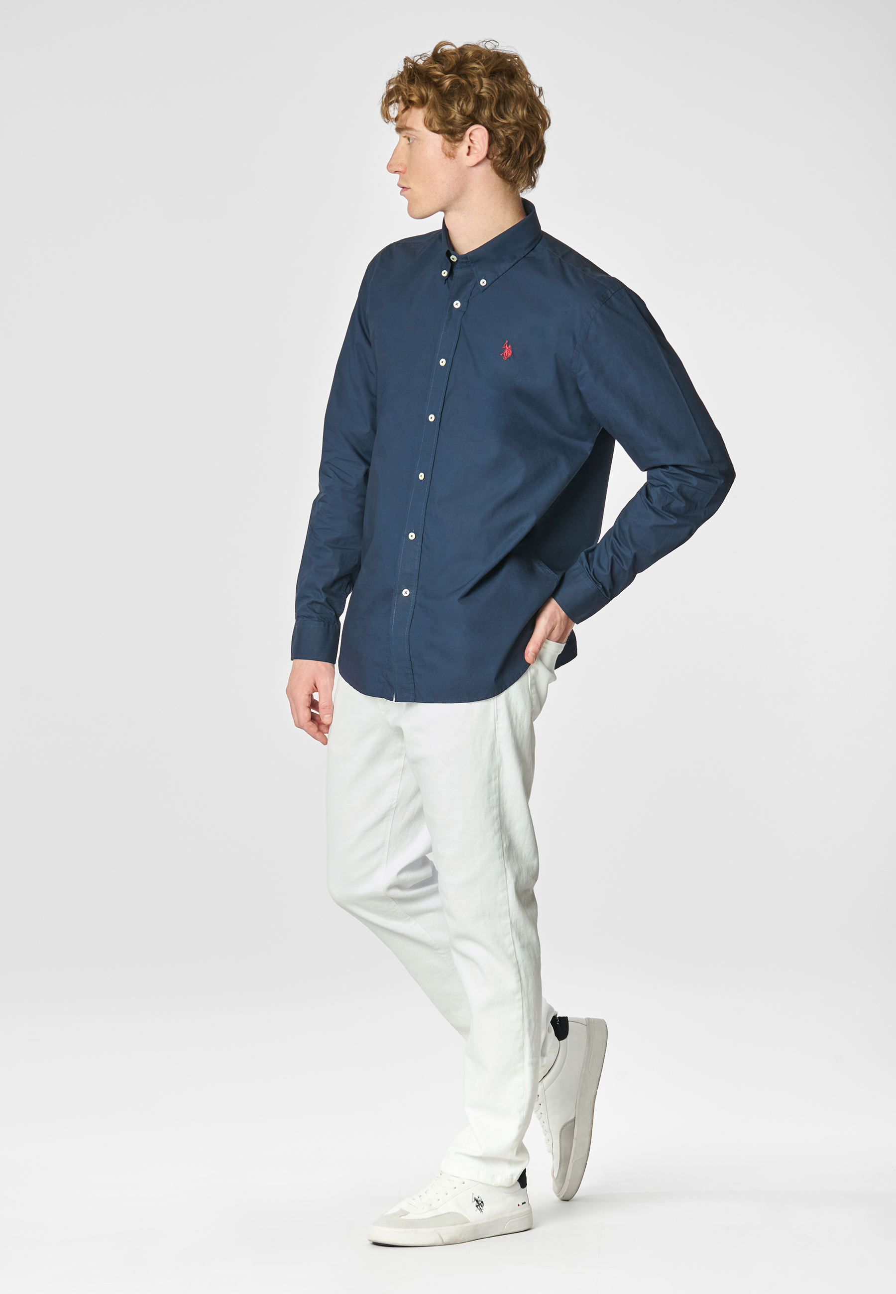 Camicia in cotone popeline regular fit con logo