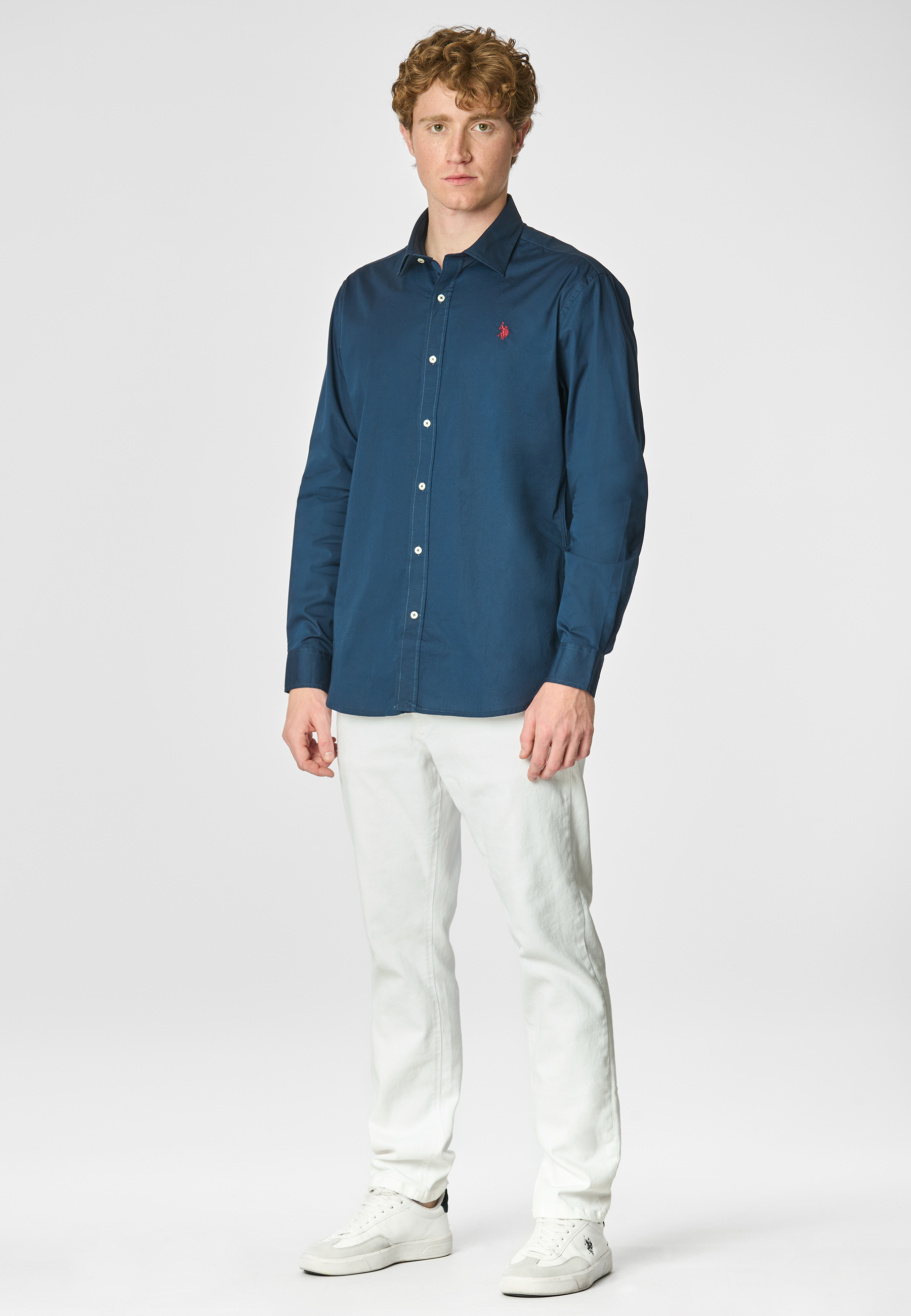 Camicia in cotone stretch popeline slim fit con logo