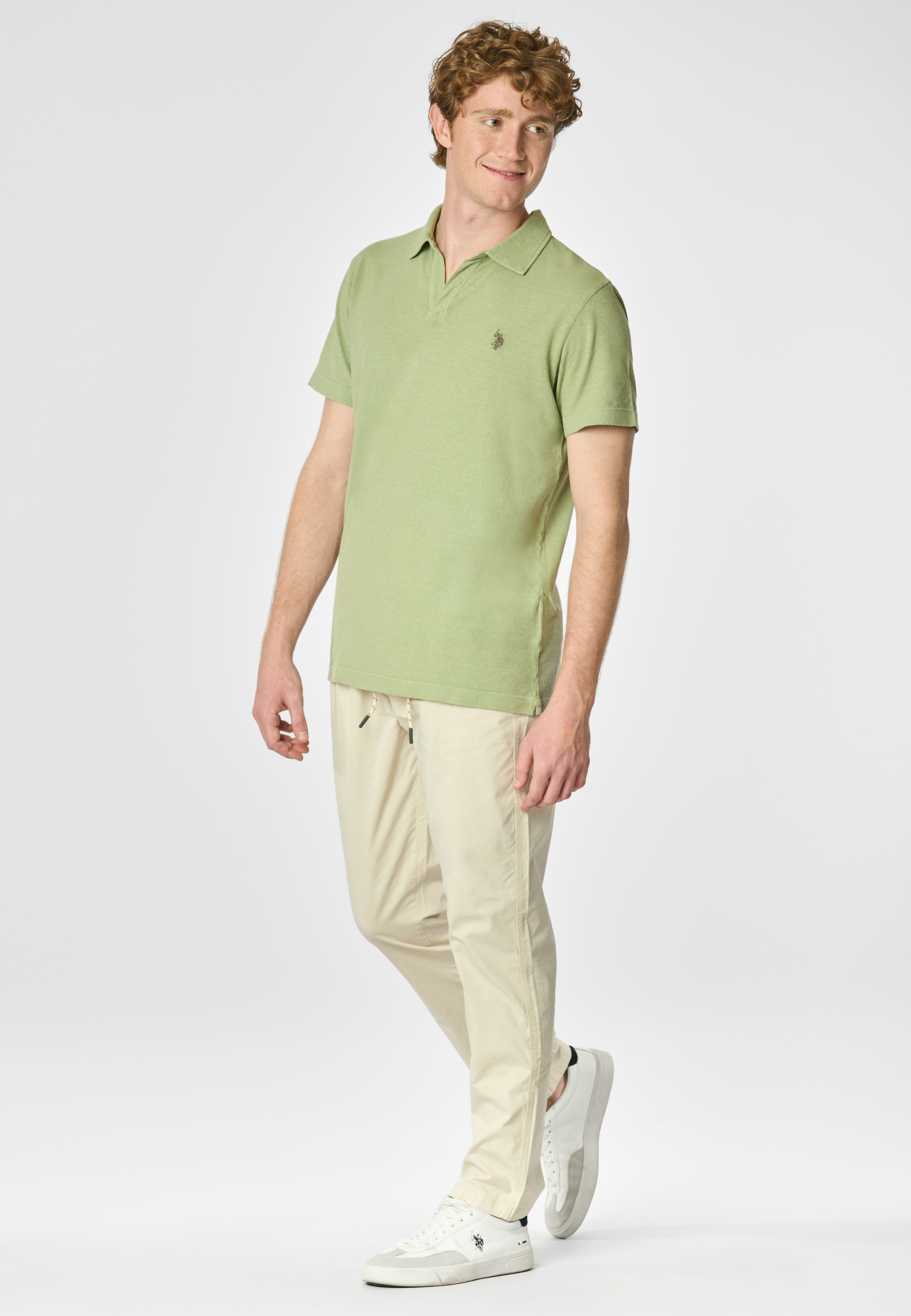 Polo a maniche corte in misto canapa e cotone organico con logo