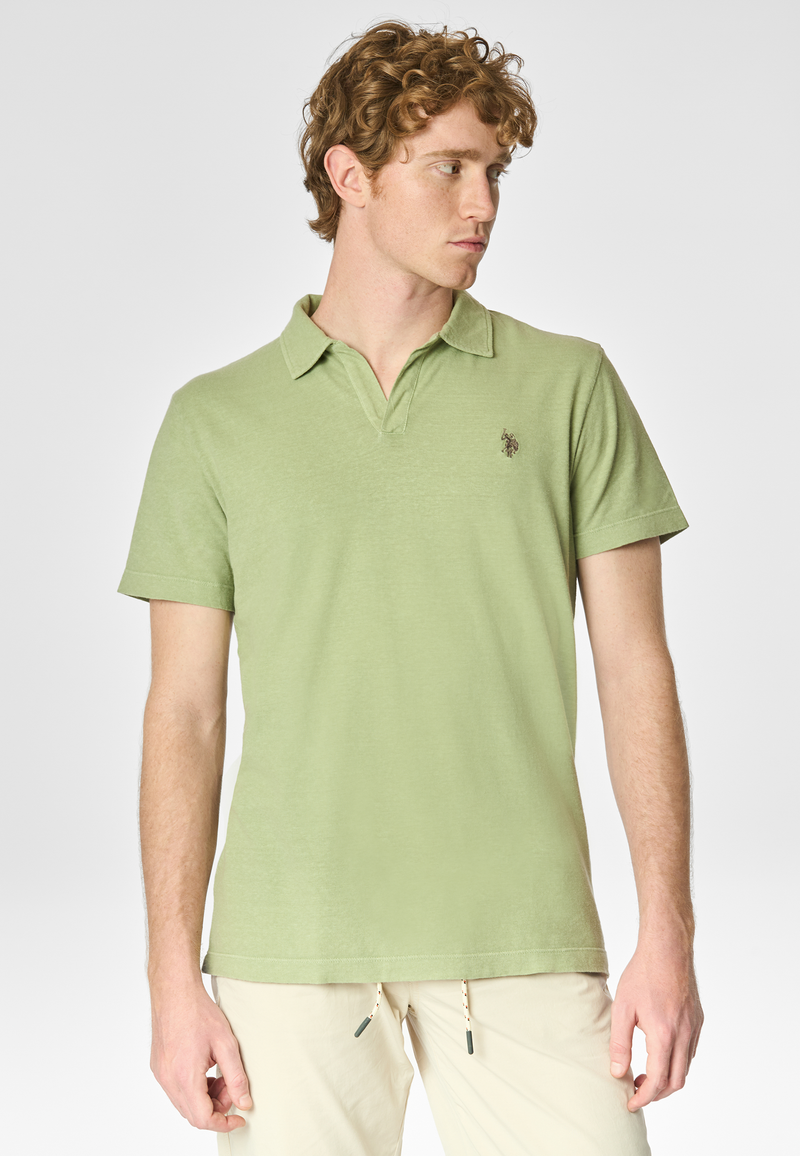 Polo a maniche corte in misto canapa e cotone organico con logo