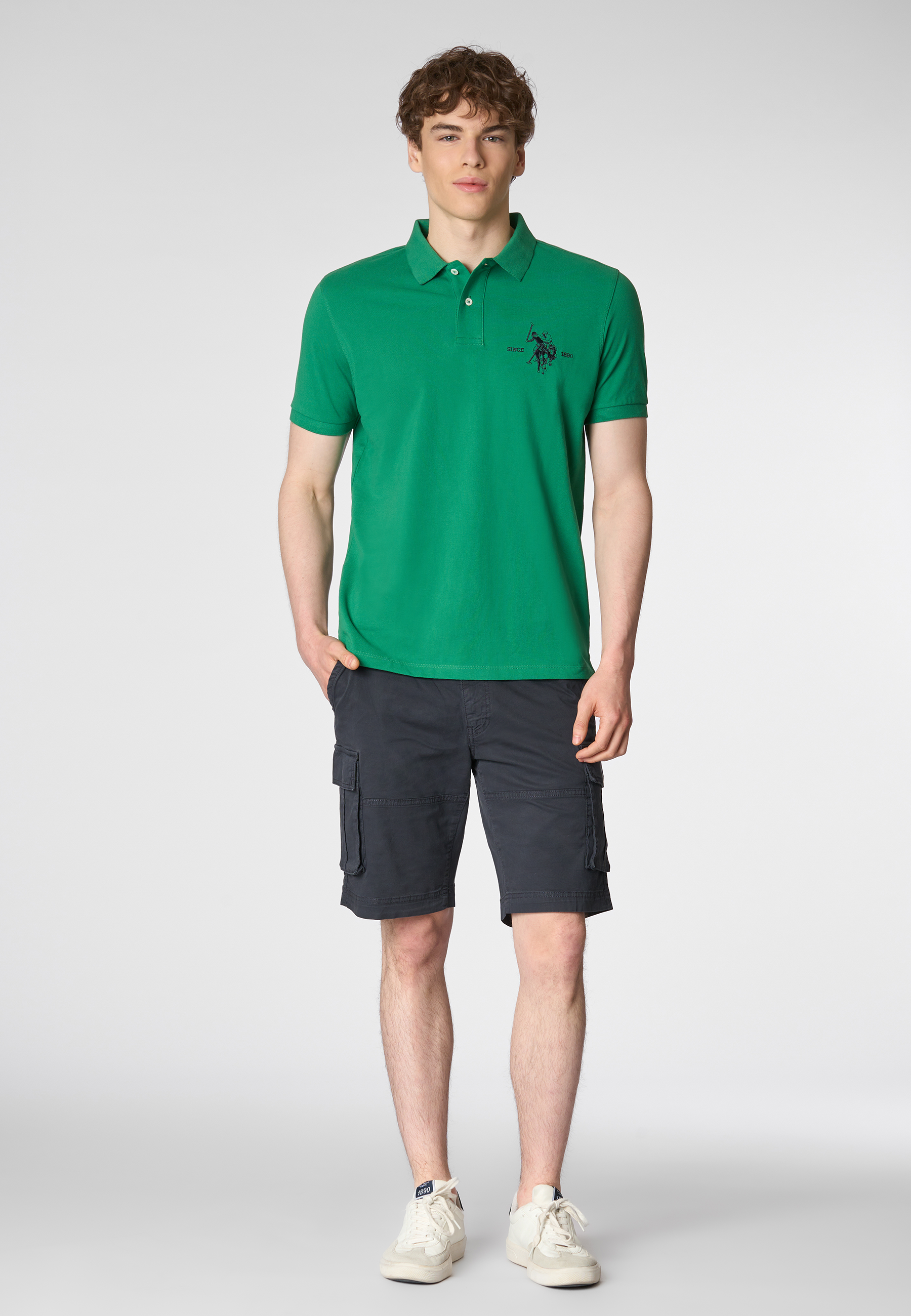 Polo shirt a maniche corte in cotone piquet con logo e sottocolletto colorato