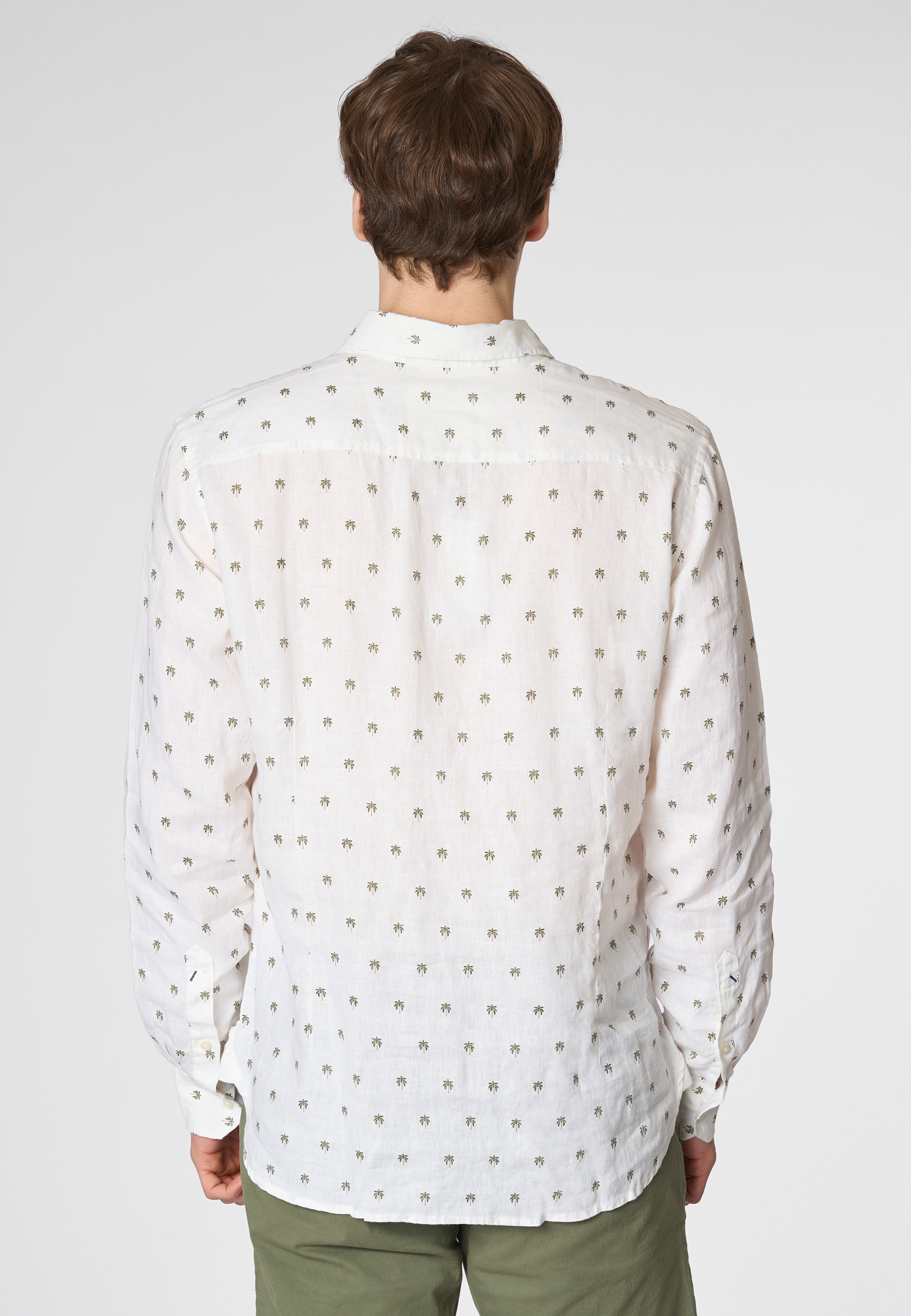 Camicia in lino con fantasia palme slim fit