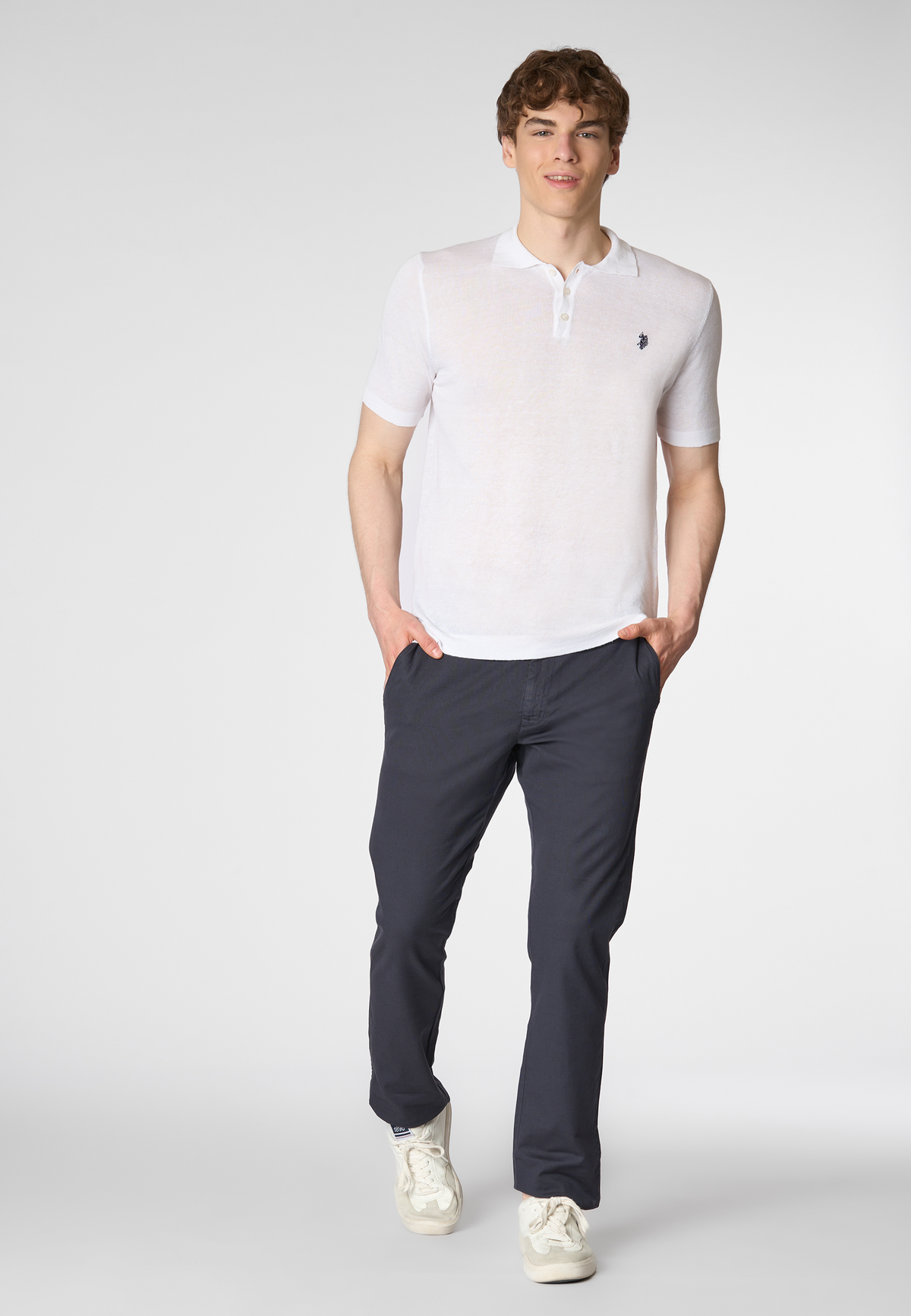 Polo shirt a maniche corte misto cotone organico e lino