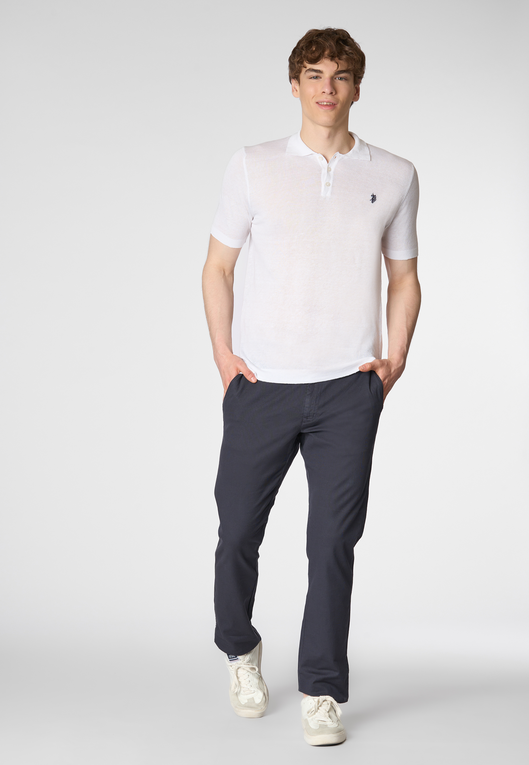 Polo shirt a maniche corte misto cotone organico e lino