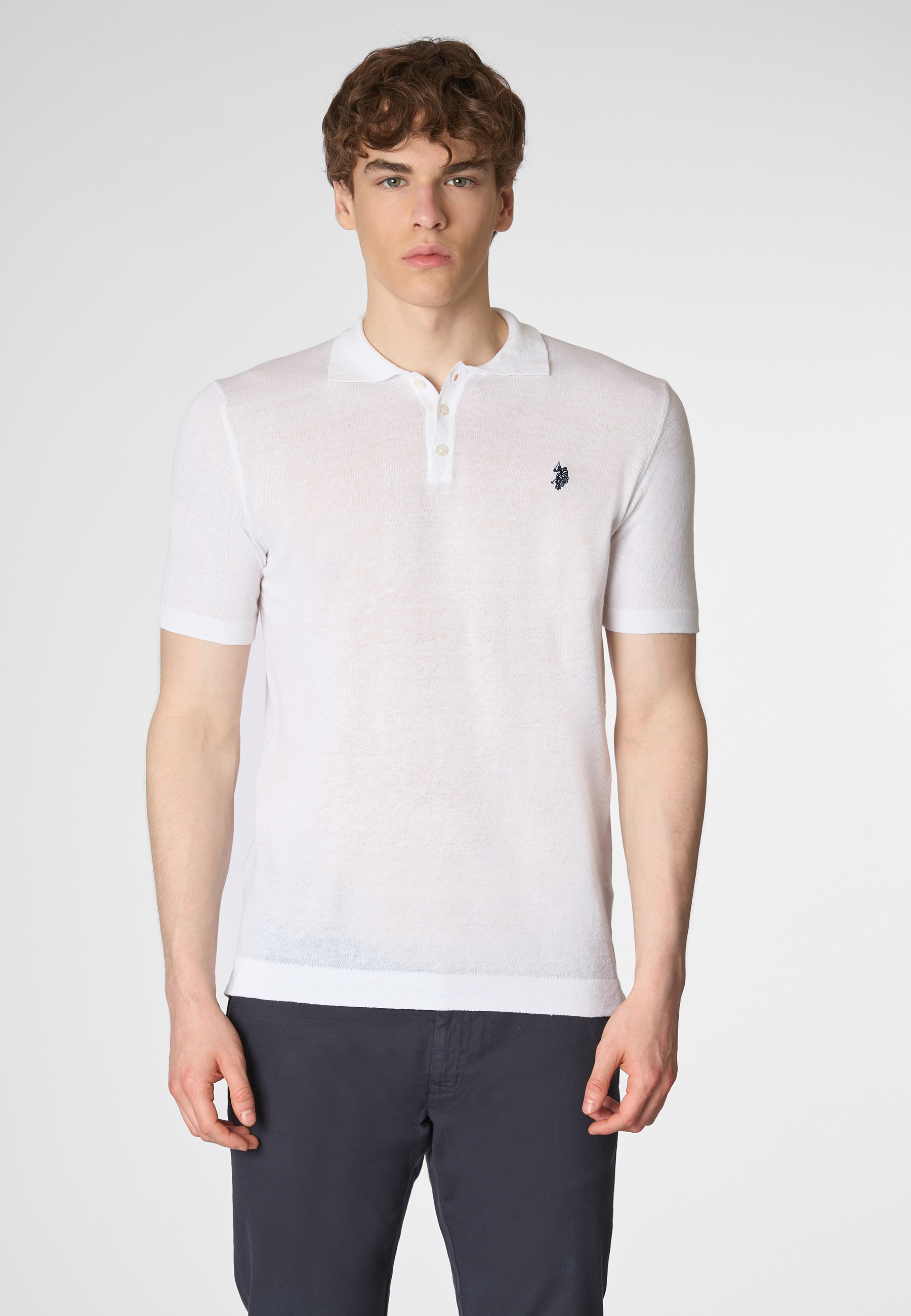 Polo shirt a maniche corte misto cotone organico e lino