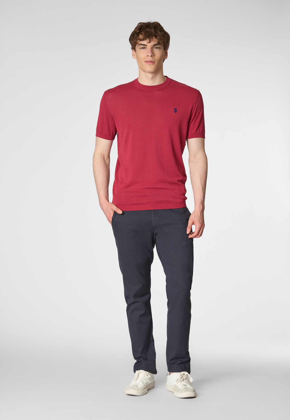 Maglia girocollo a maniche corte in cotone crepe