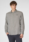 Camicia in lino chambray slim fit con logo
