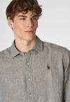 Camicia in lino chambray slim fit con logo