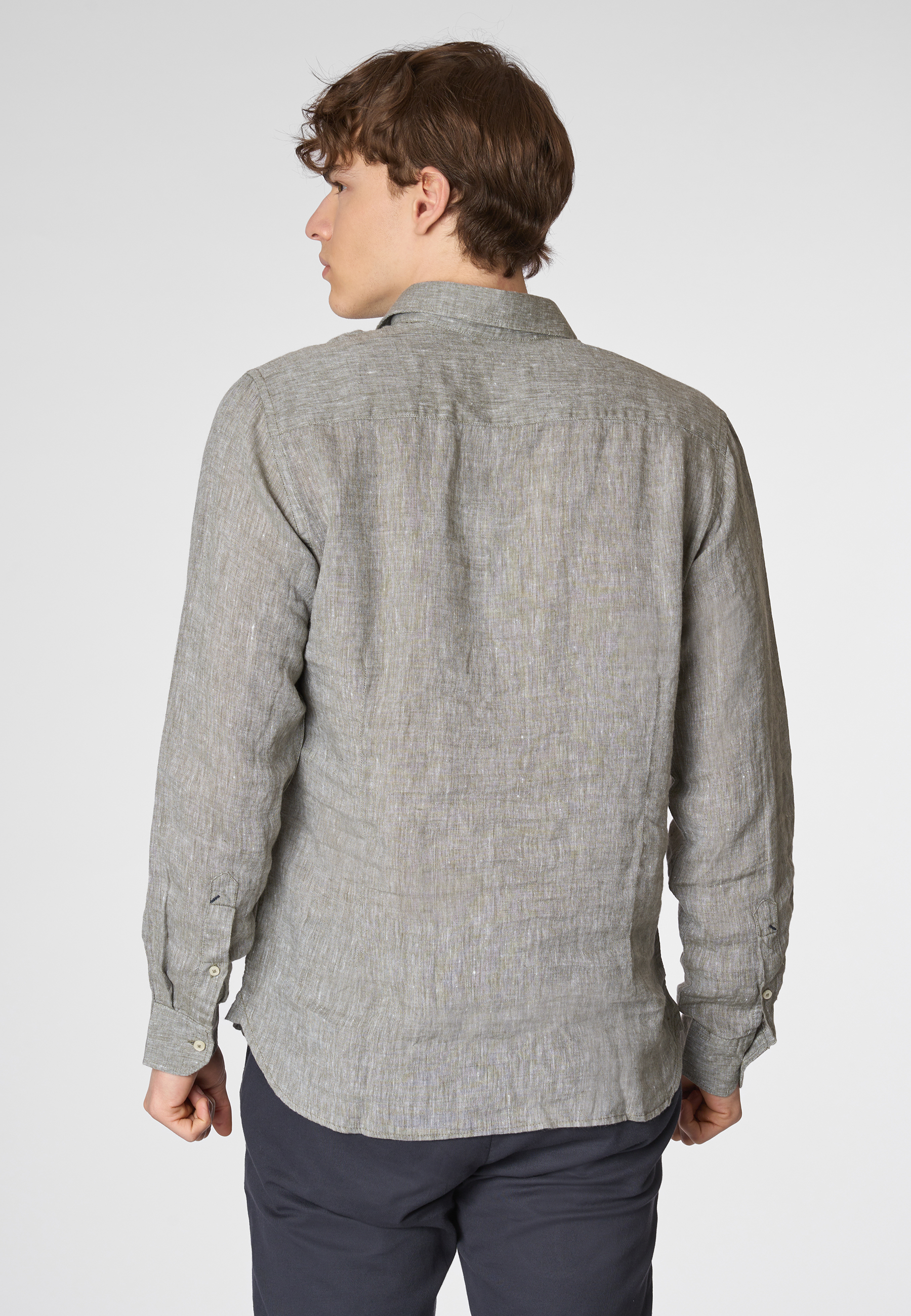 Camicia in lino chambray slim fit con logo