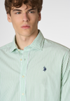 Camicia in cotone stretch popeline a righe slim fit con logo