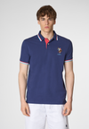Polo shirt a maniche corte in cotone con logo colorato e dettagli rigati