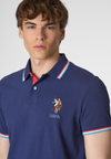 Polo shirt a maniche corte in cotone con logo colorato e dettagli rigati