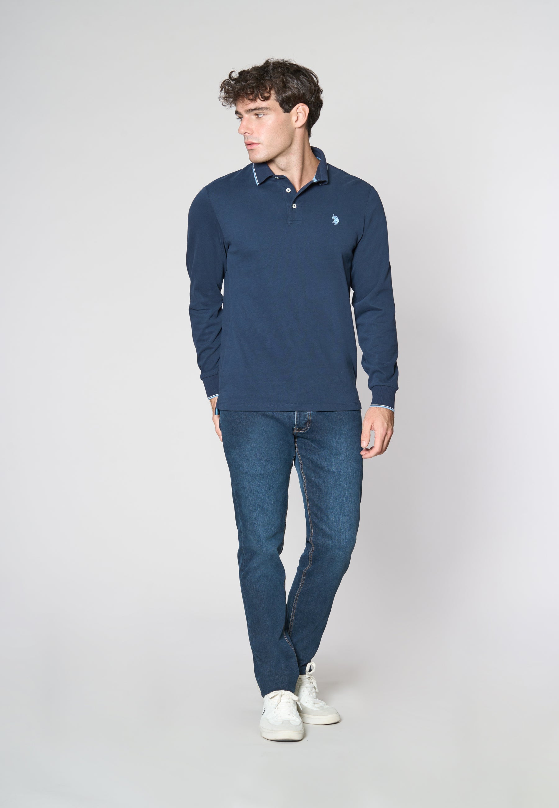 Polo a maniche lunghe in cotone heavy jersey