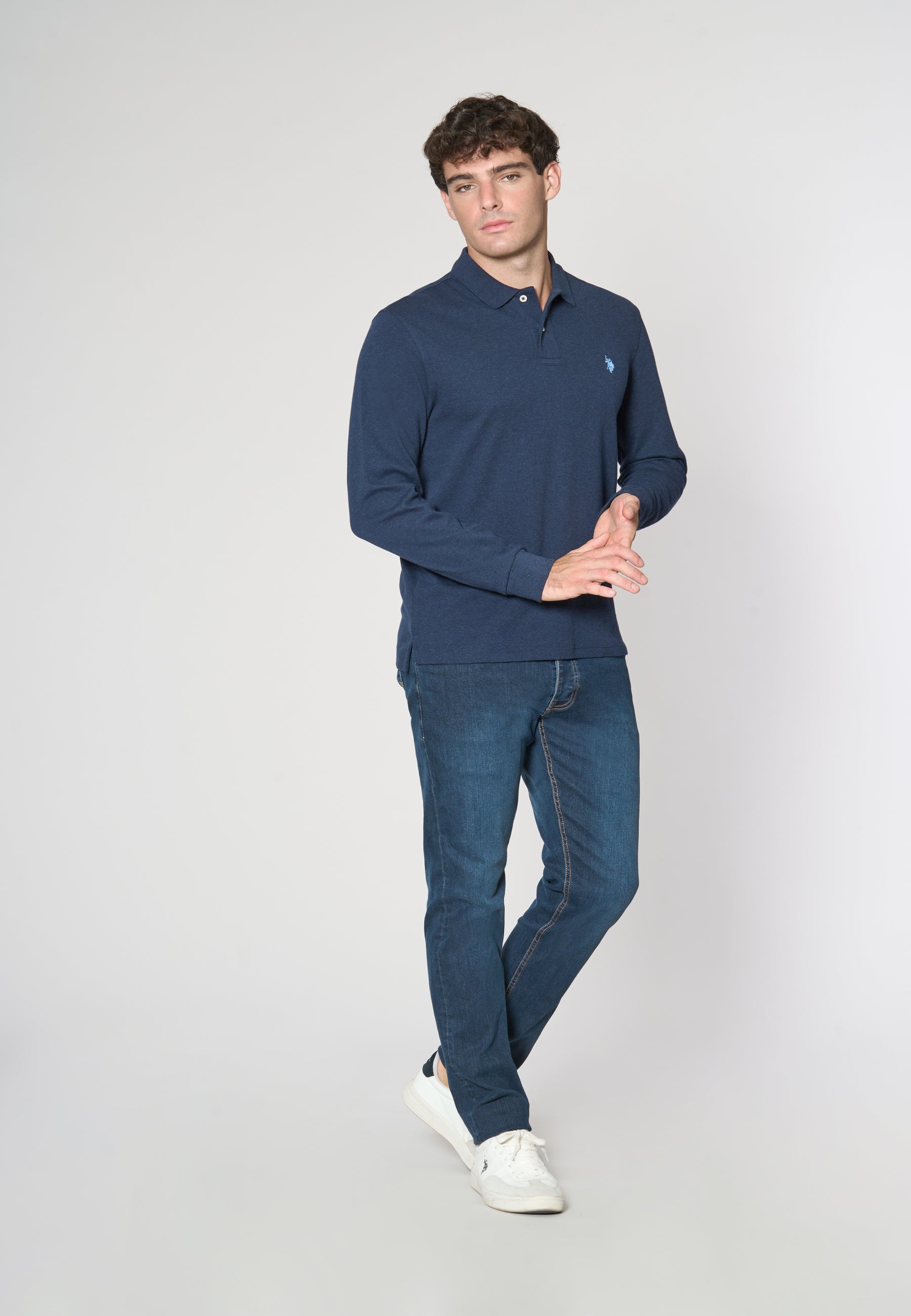Polo a maniche lunghe in cotone interlock melange