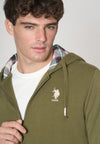 Felpa in cotone con cappuccio tartan e zip