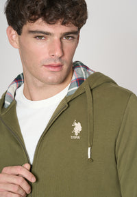 Felpa in cotone con cappuccio tartan e zip
