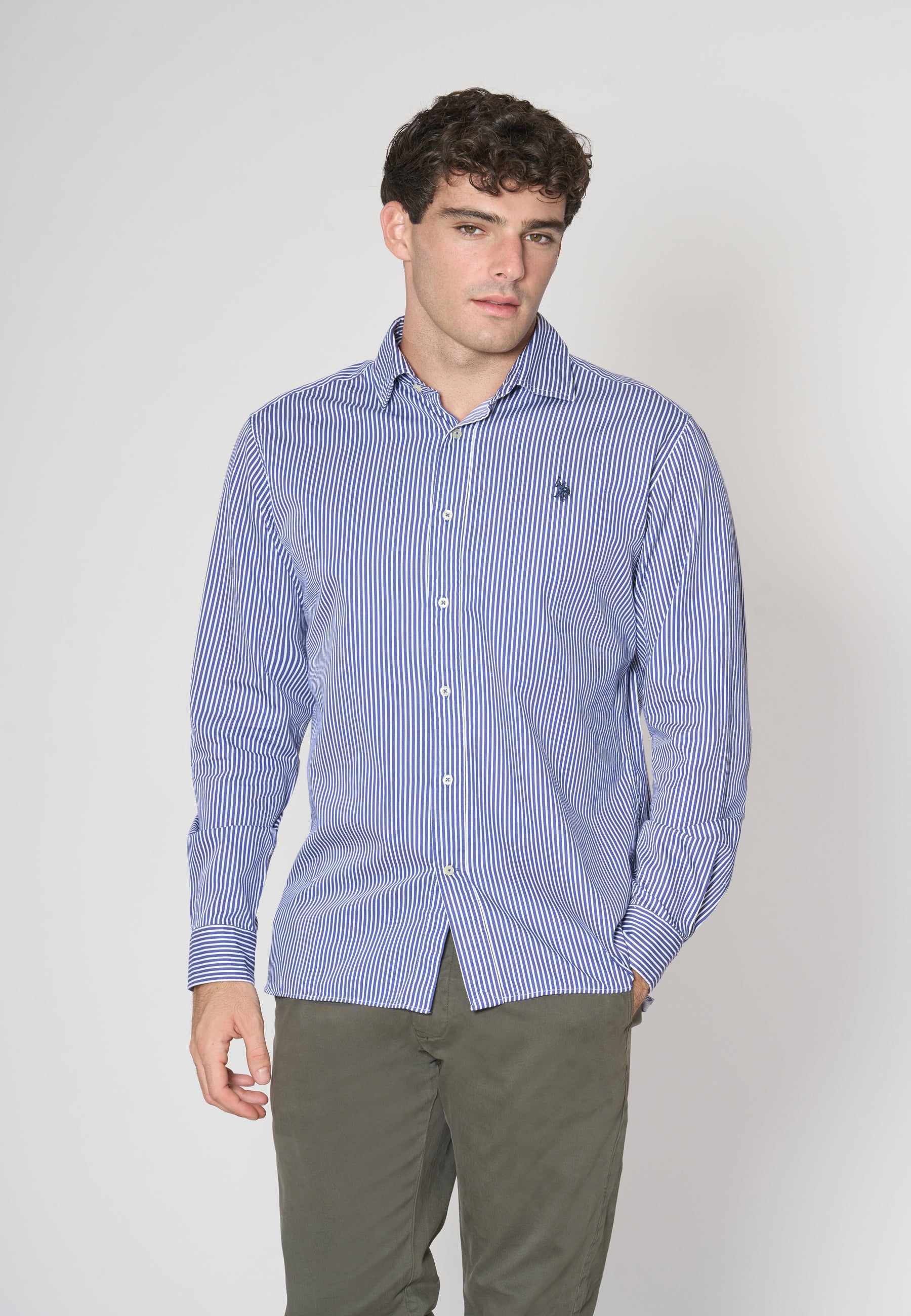 Camicia in cotone popeline a righe regular fit