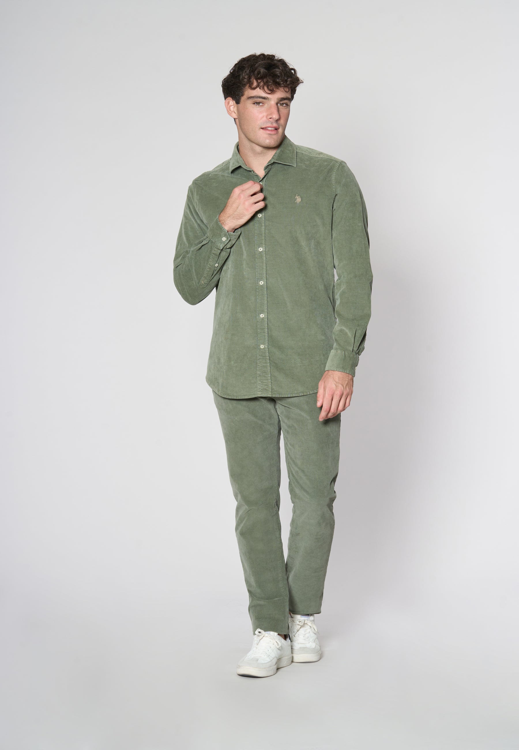 Camicia in velluto stretch con logo