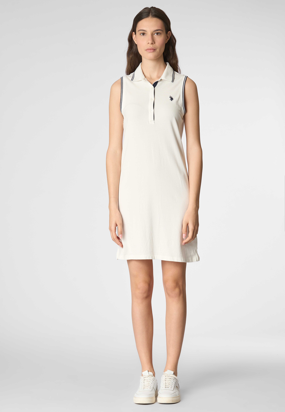 Abito smanicato in cotone stretch micropiquet