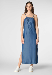 Abito smanicato con spalline in tessuto tencel