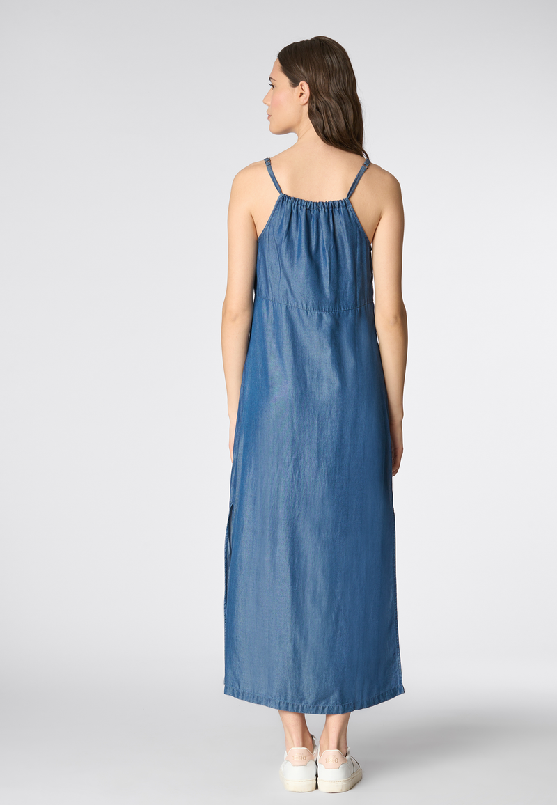 Abito smanicato con spalline in tessuto tencel