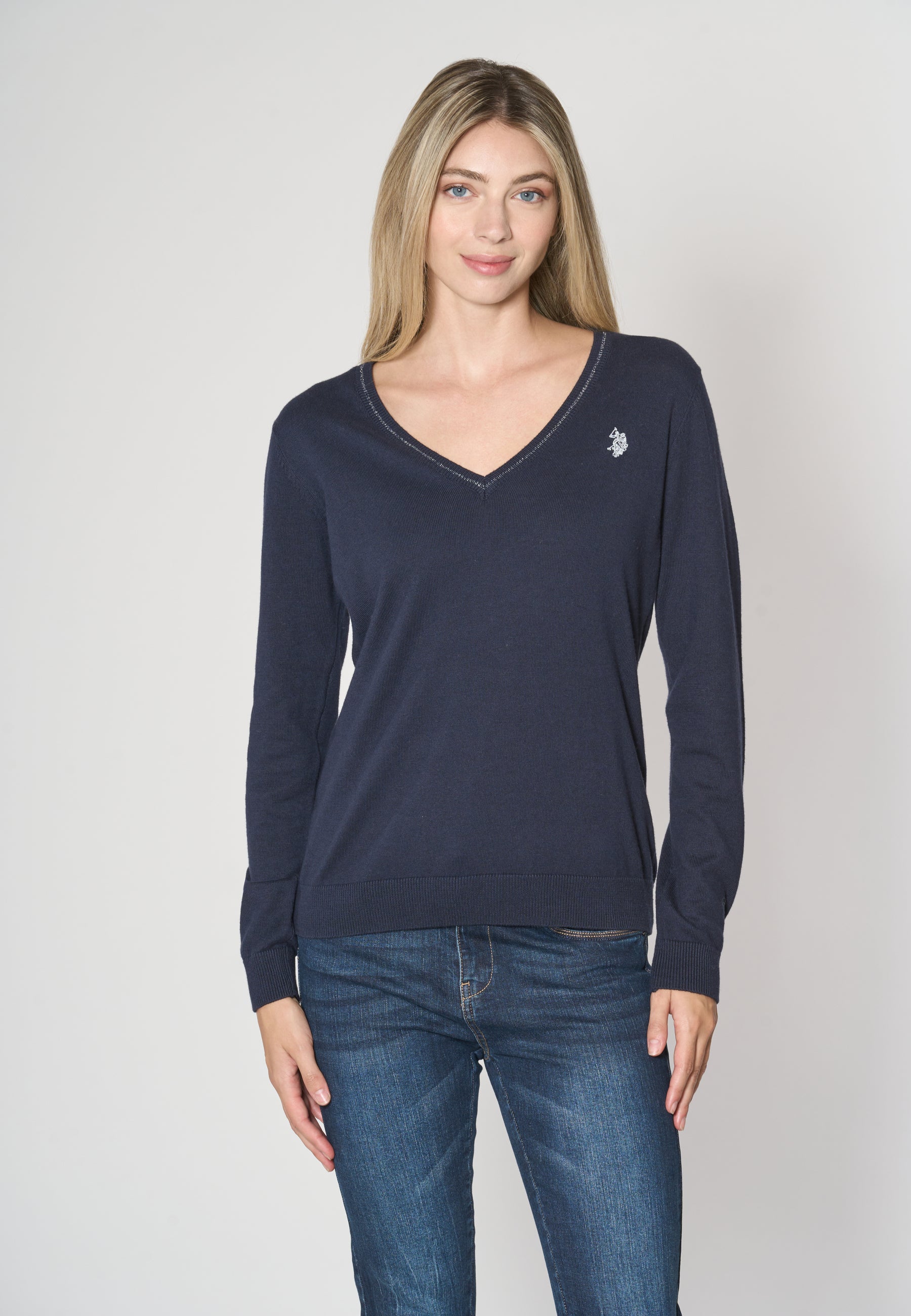 Maglia scollo a V cotone e cashmere