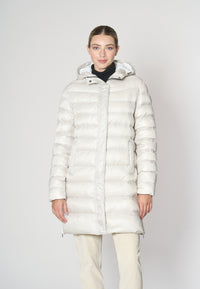 Piumino midi con cappuccio in shiny nylon