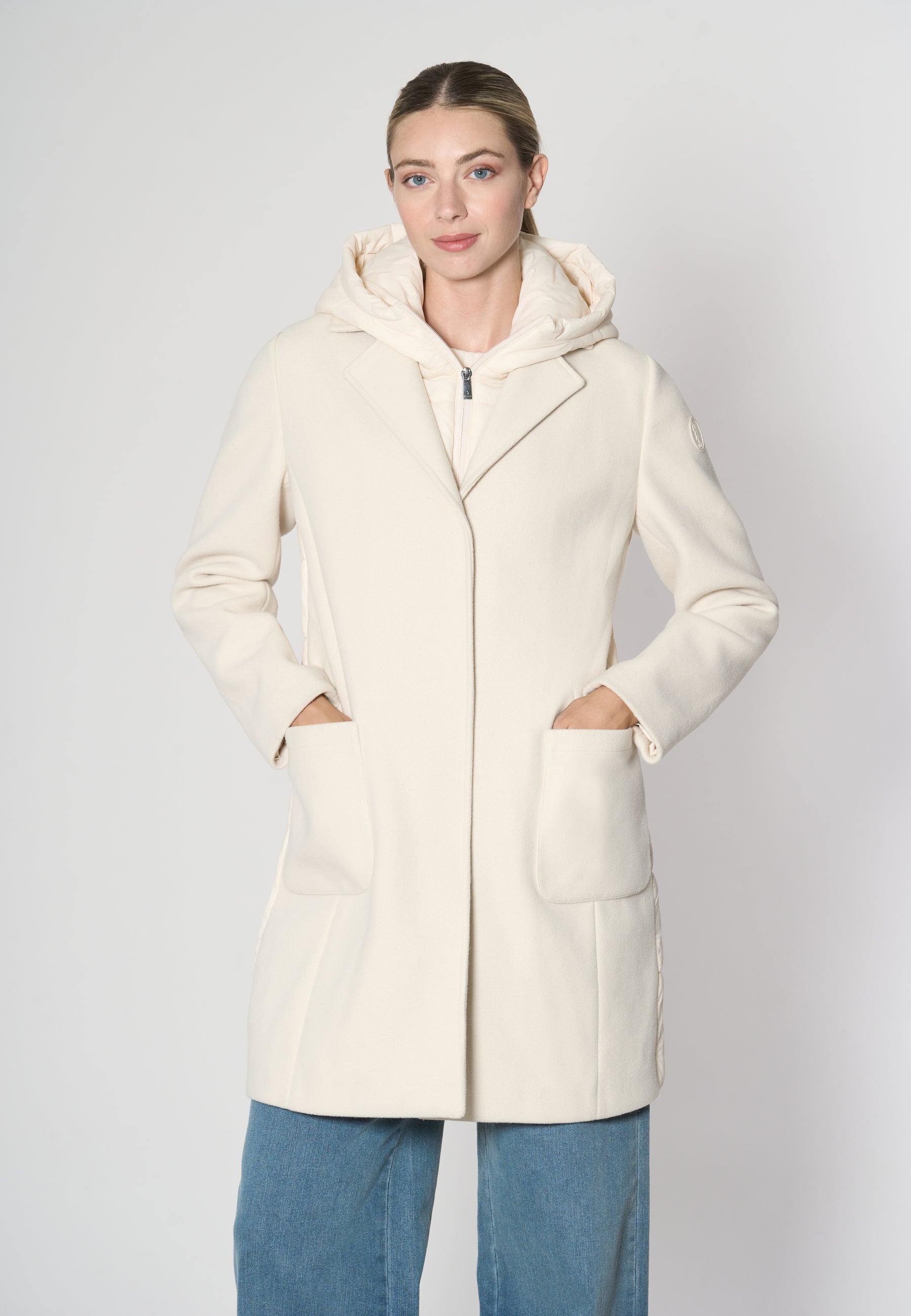 Cappotto combinato in nylon e panno