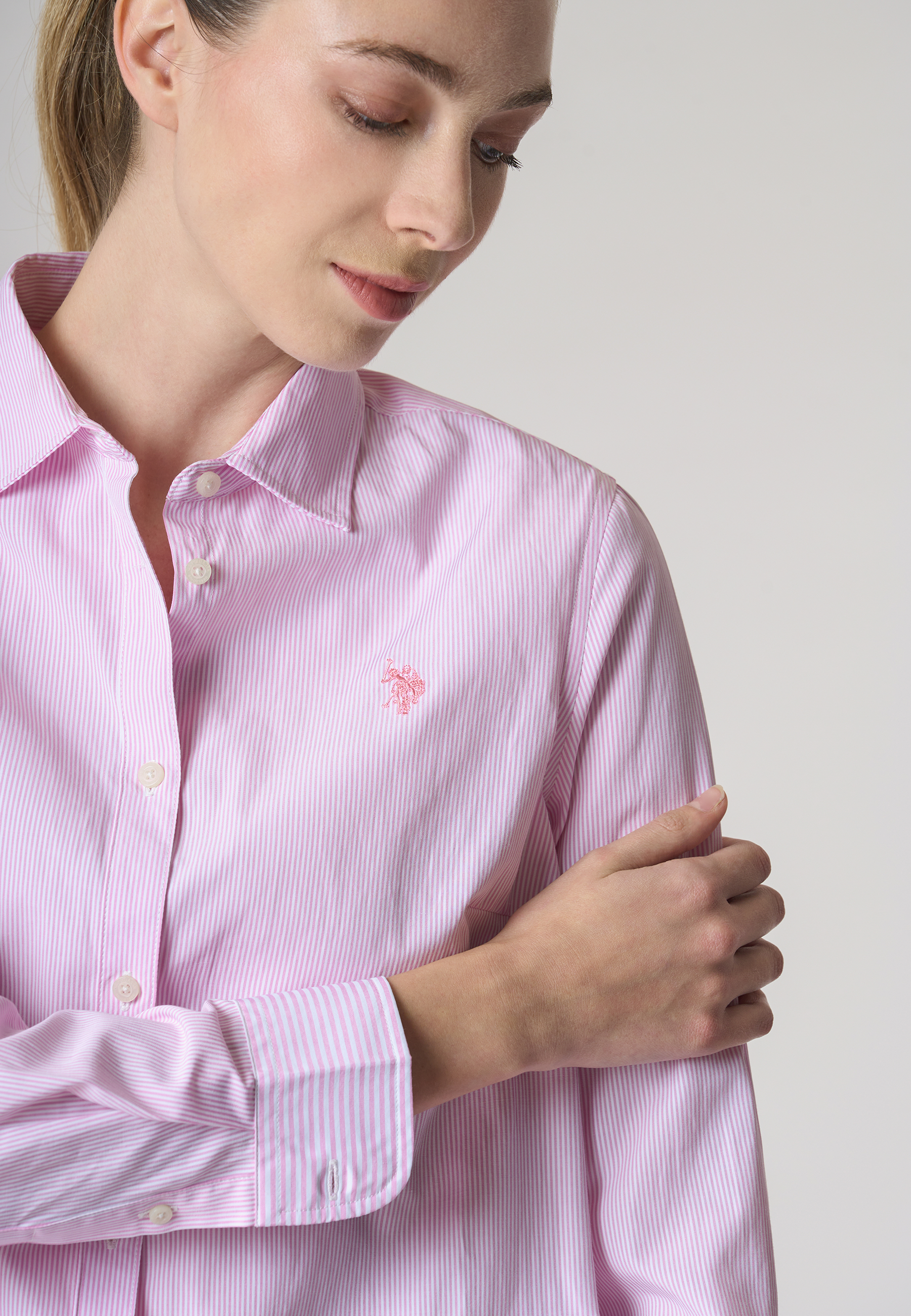 Camicia a righe in misto cotone popeline