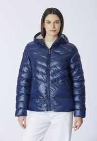 Piumino con cappuccio in shiny nylon