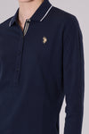 Polo a maniche lunghe dettaglio riga con logo U.S. Polo Assn.