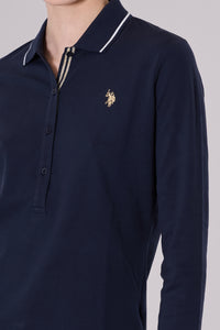 Polo a maniche lunghe dettaglio riga con logo U.S. Polo Assn.