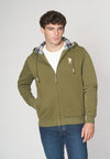 Felpa in cotone con cappuccio tartan e zip