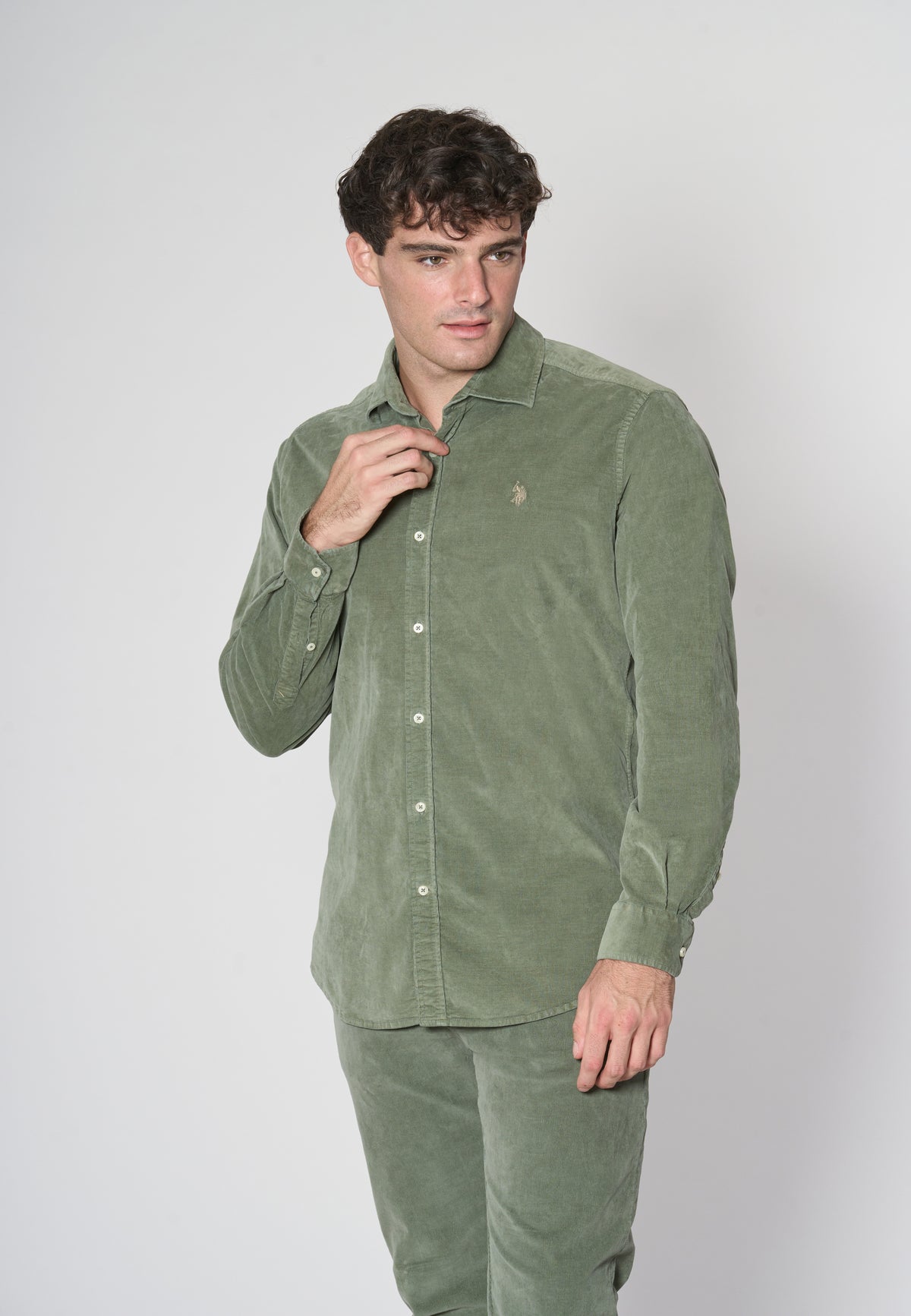 Camicia in velluto stretch con logo