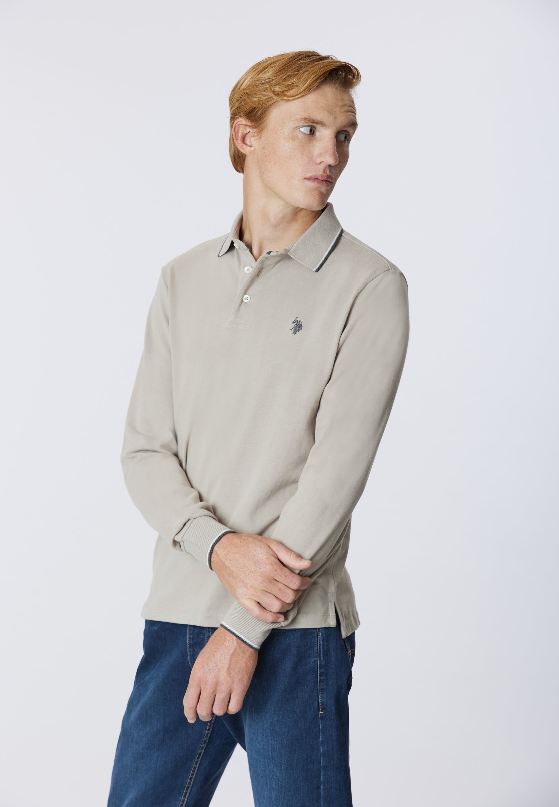 Polo a maniche lunghe in cotone heavy jersey