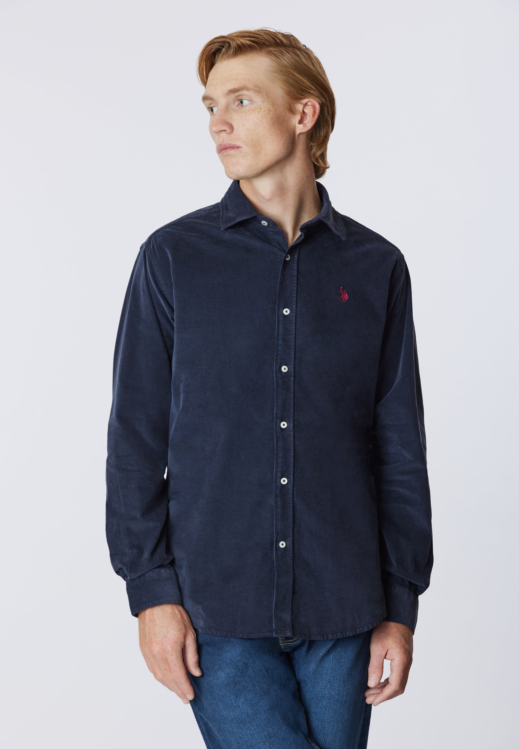 Camicia in velluto stretch con logo