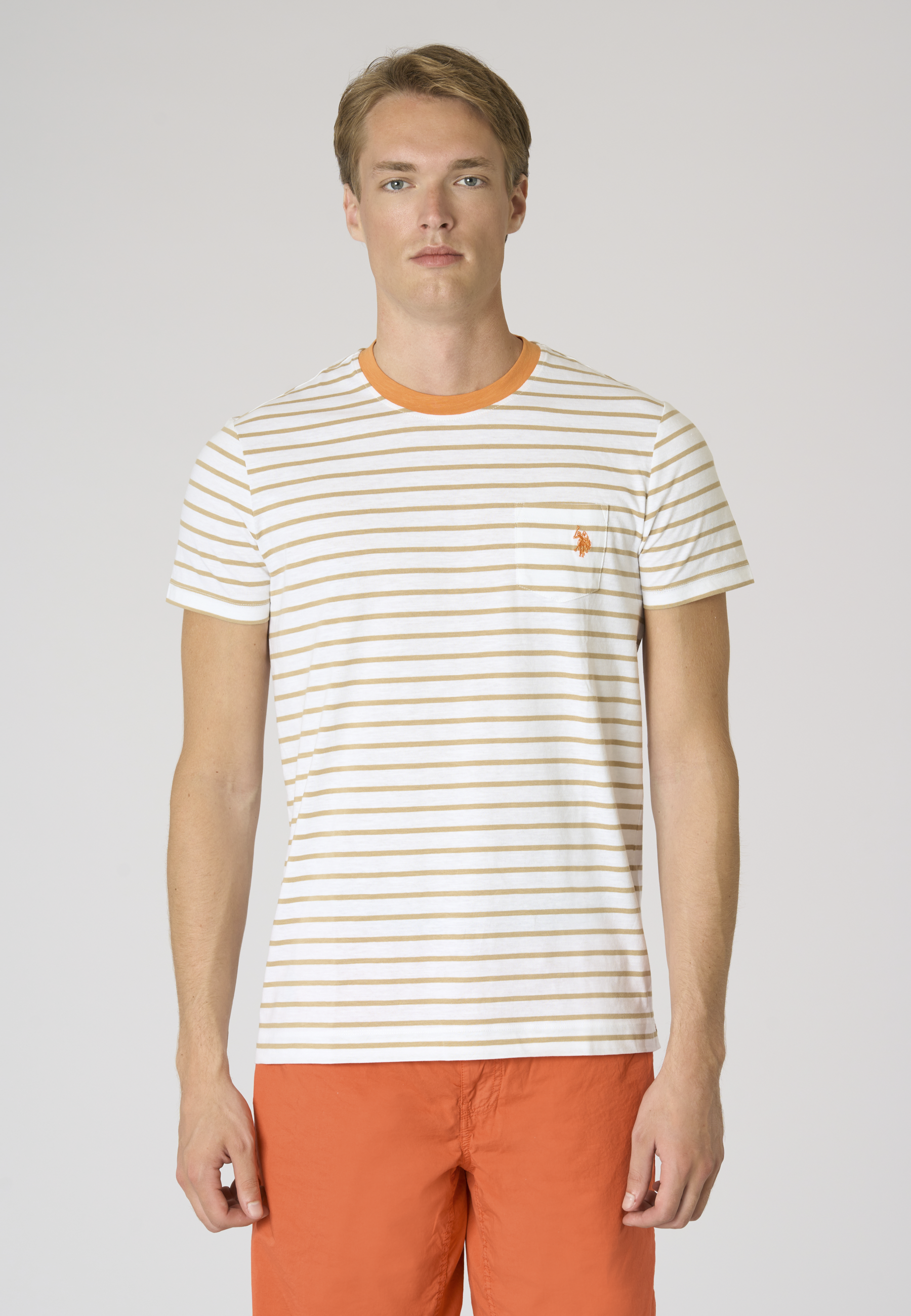 T-shirt a righe in cotone con taschino