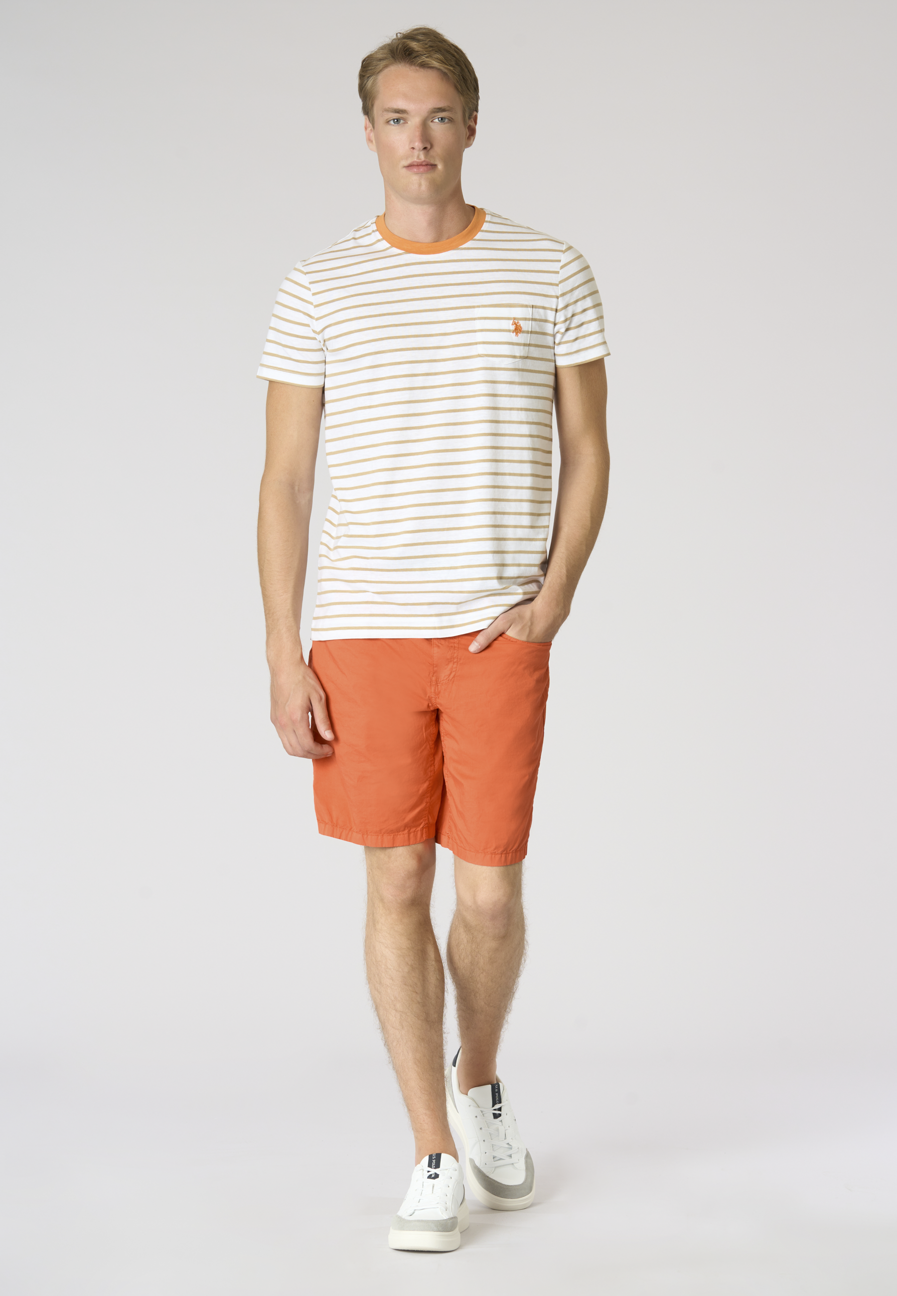 T-shirt a righe in cotone con taschino