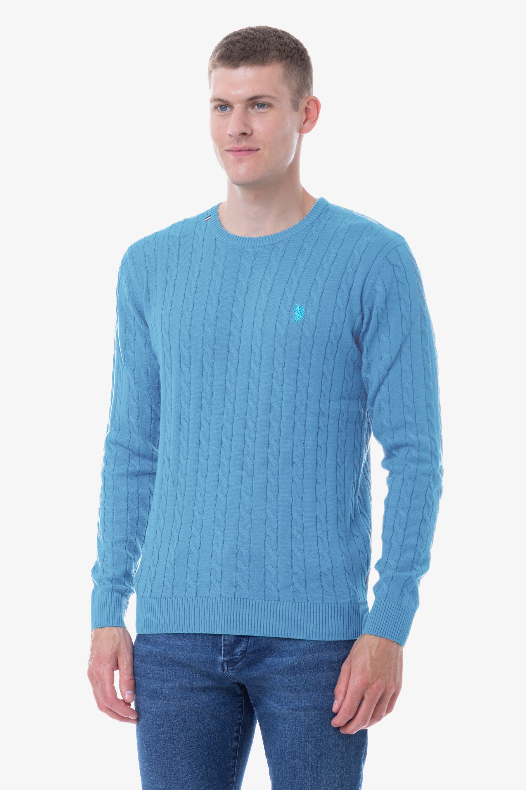 Maglia girocollo in cotone a trecce U.S. Polo Assn.