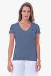 T-shirt donna scollo a V con logo U.S. Polo Assn.