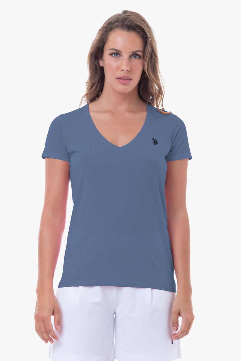 T-shirt donna scollo a V con logo U.S. Polo Assn.
