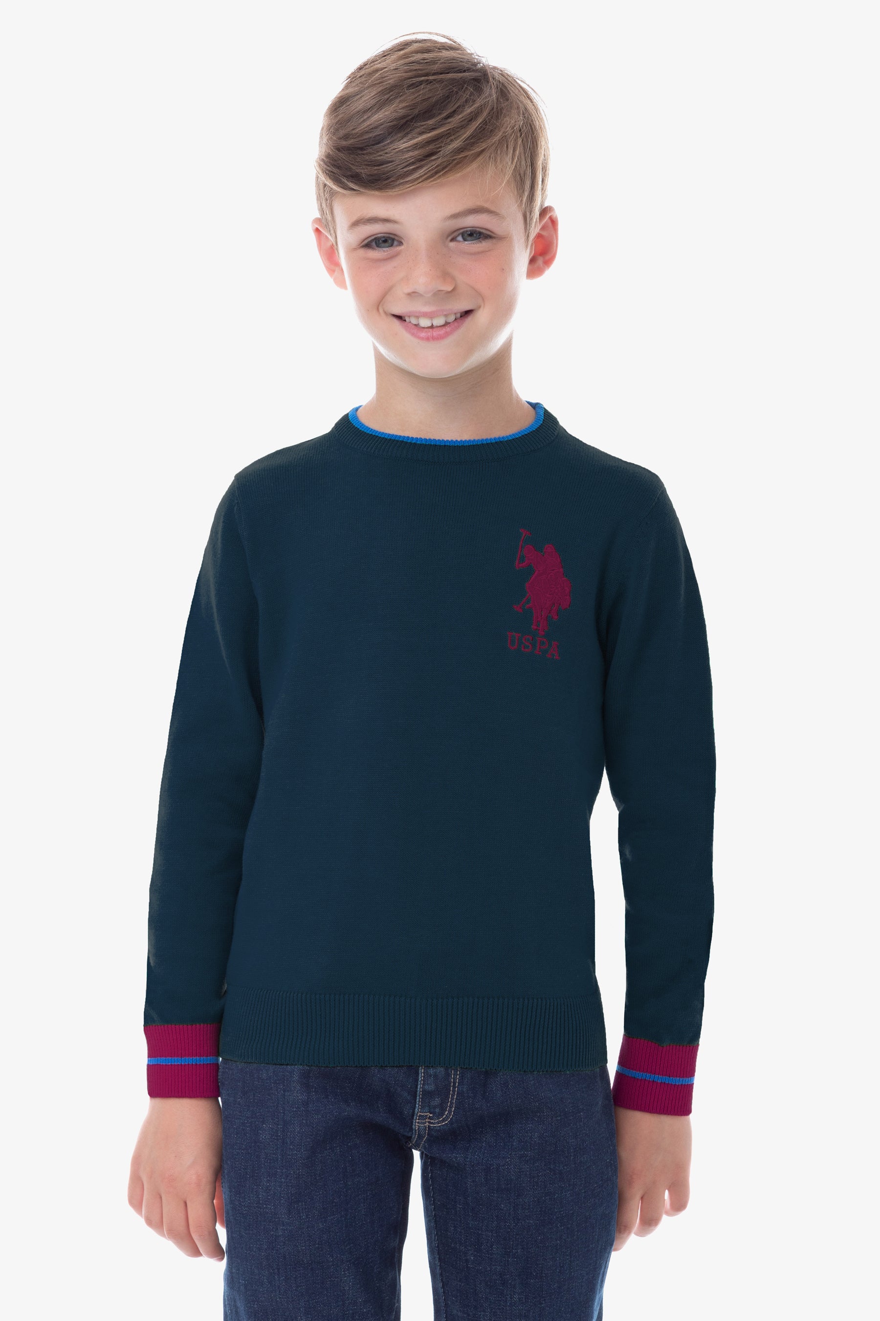 Maglia girocollo con logo big e rifiniture a contrasto U.S. Polo Assn.