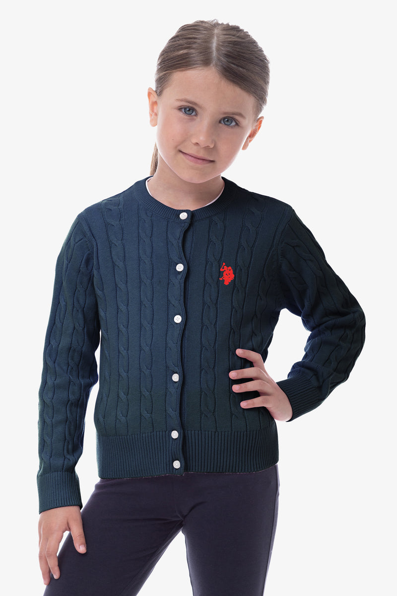 Cardigan da bambina a treccia con logo U.S. Polo Assn.