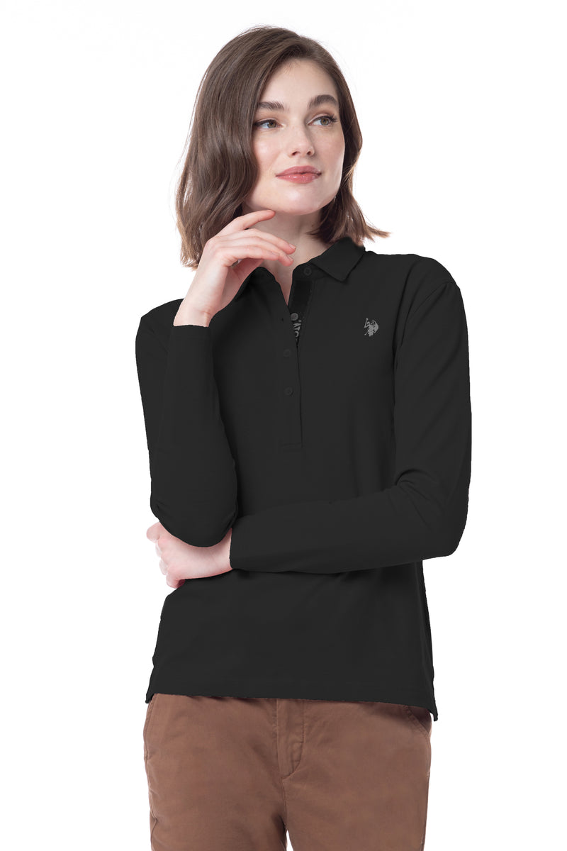 Polo da donna a maniche lunghe con logo e scritta U.S. Polo Assn.