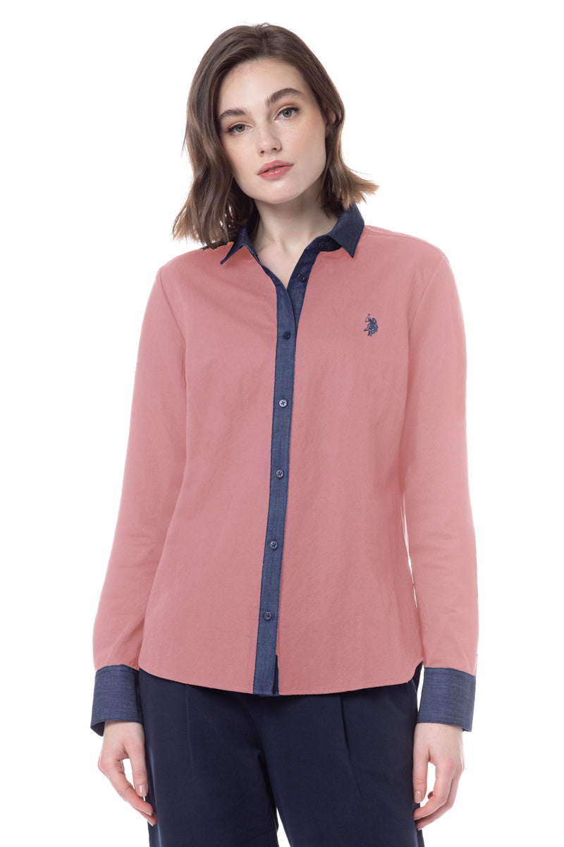 Camicia da donna micropiquet con logo U.S. Polo Assn.