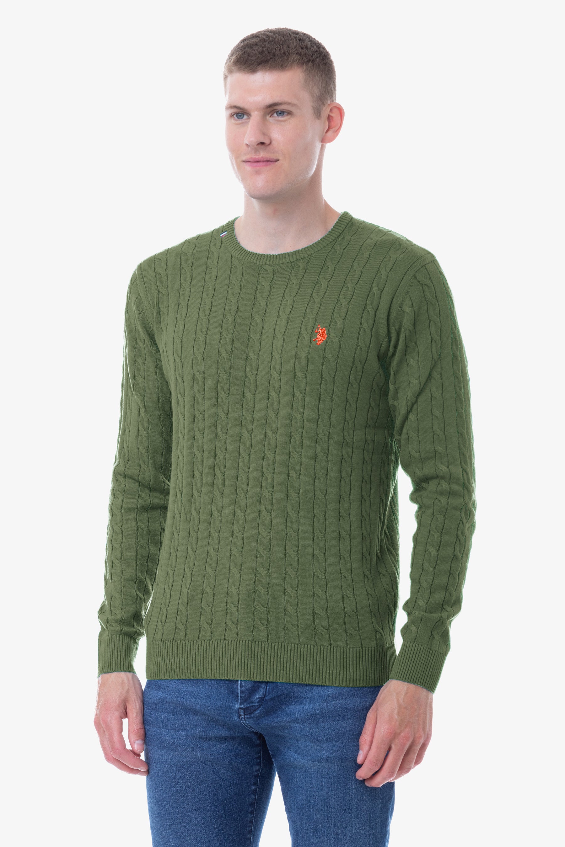 Maglia girocollo in cotone a trecce U.S. Polo Assn.