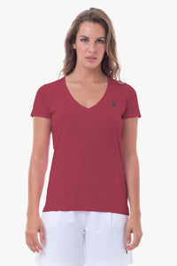 T-shirt donna scollo a V con logo U.S. Polo Assn.