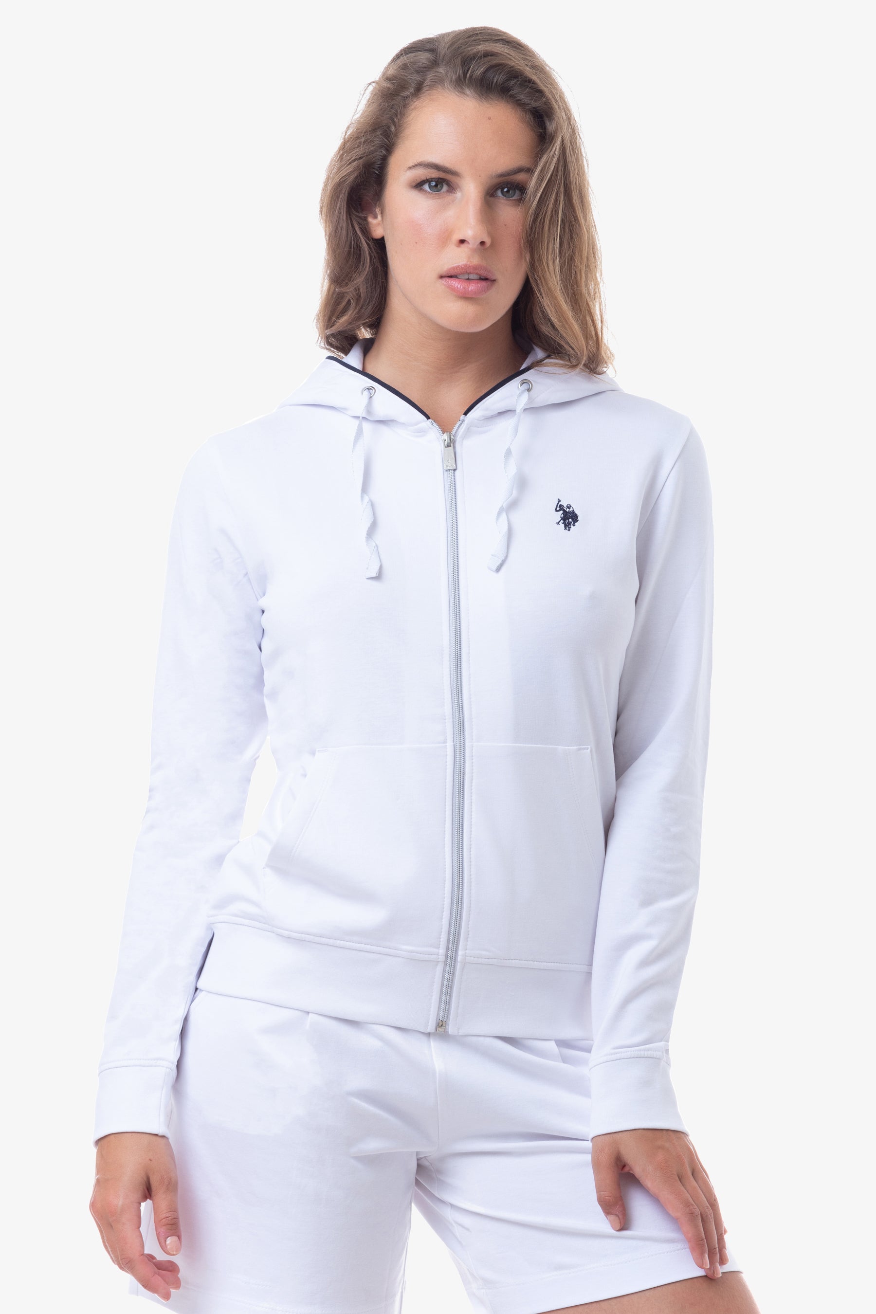 Felpa in cotone con chiusura zip e cappuccio U.S. Polo Assn.