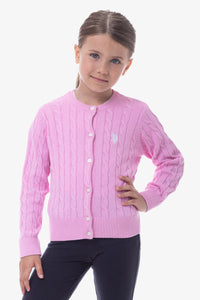 Cardigan da bambina a treccia con logo U.S. Polo Assn.