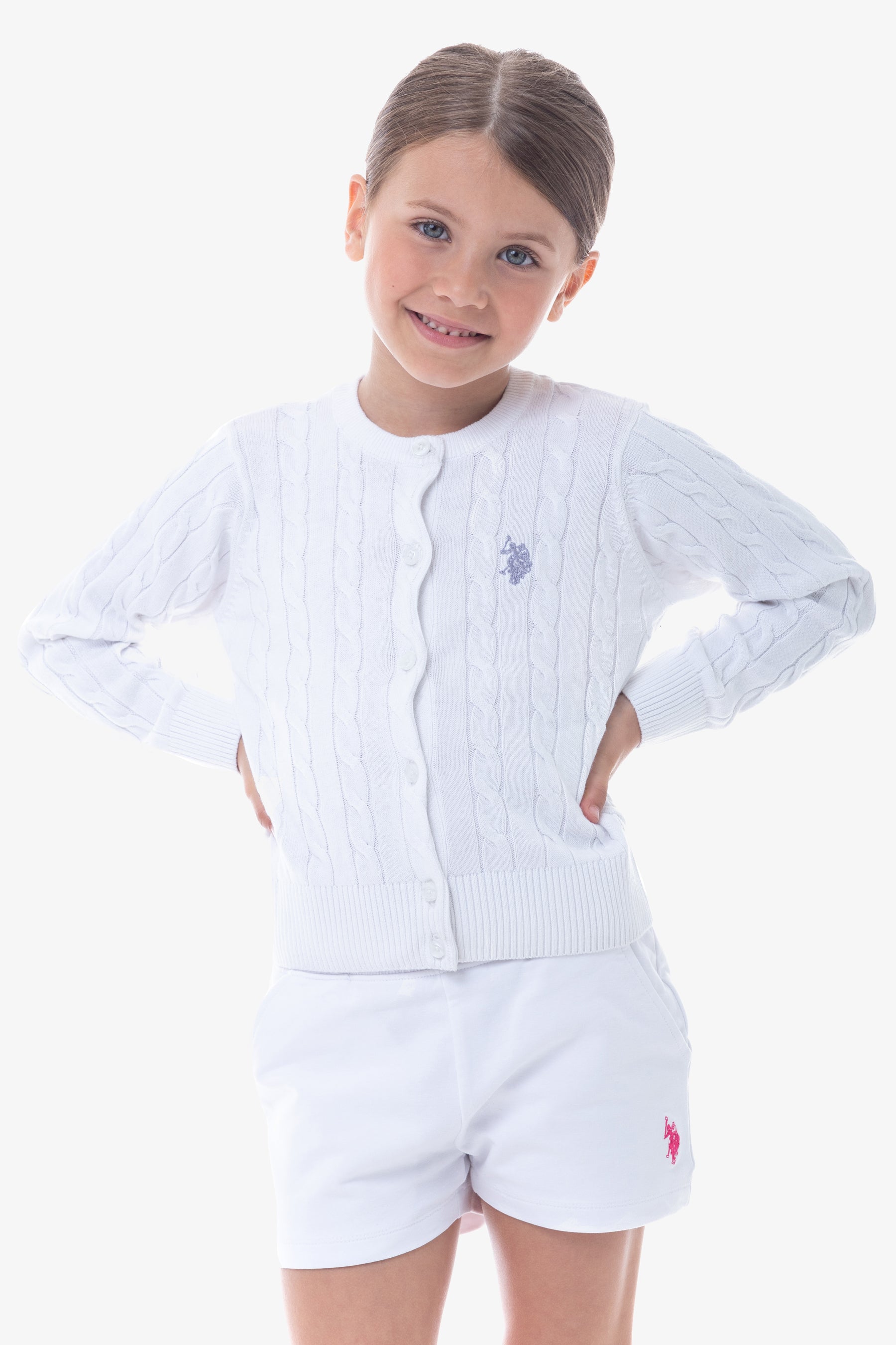 Cardigan da bambina a treccia con logo U.S. Polo Assn.